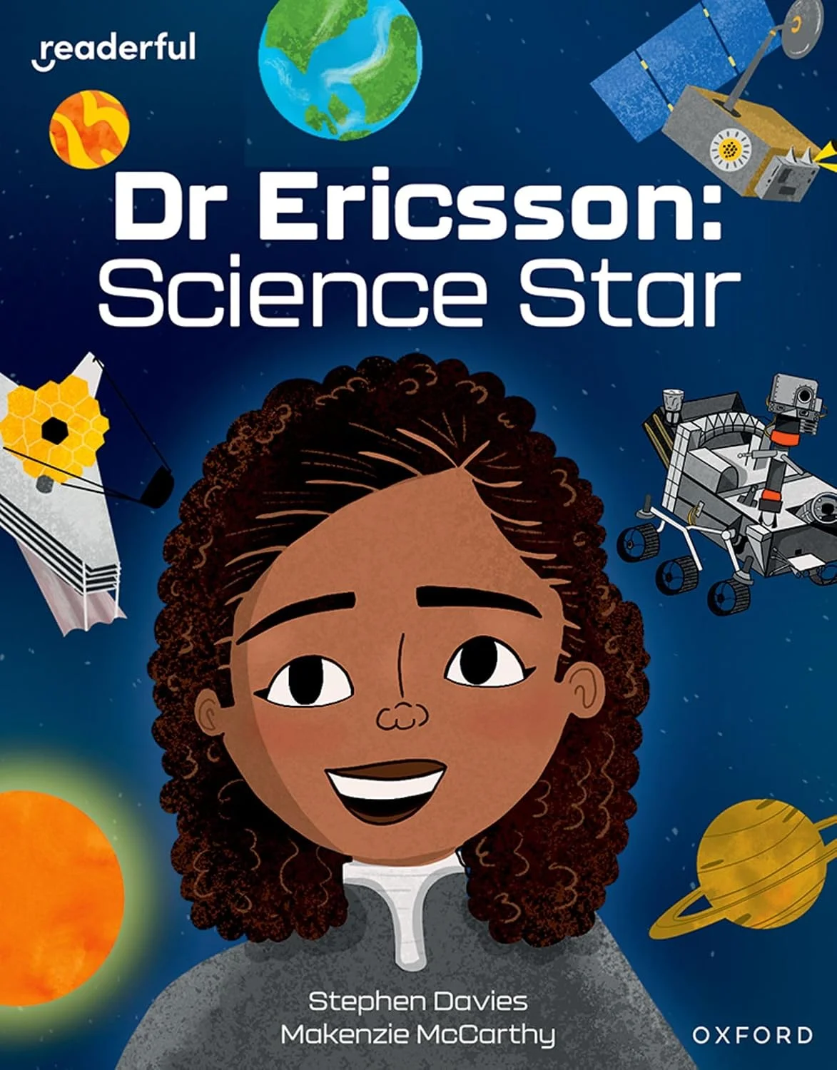 Front cover showing Dr Aprille Ericsson surrounded by gadgets and planets