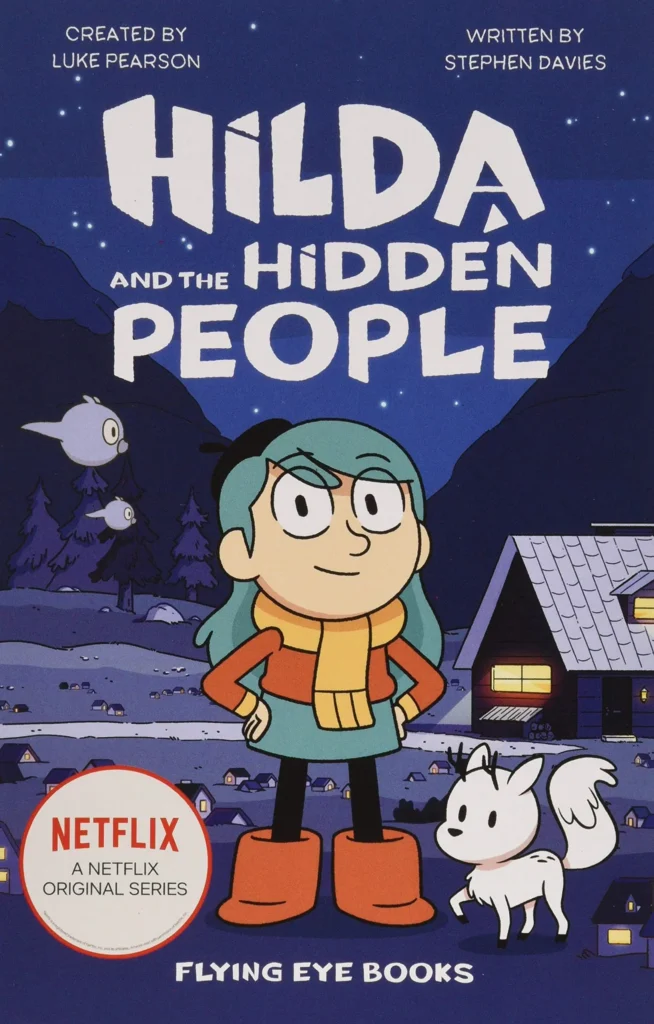 Hilda and the Hidden People front cover: Hilda and Twig and flying woffs