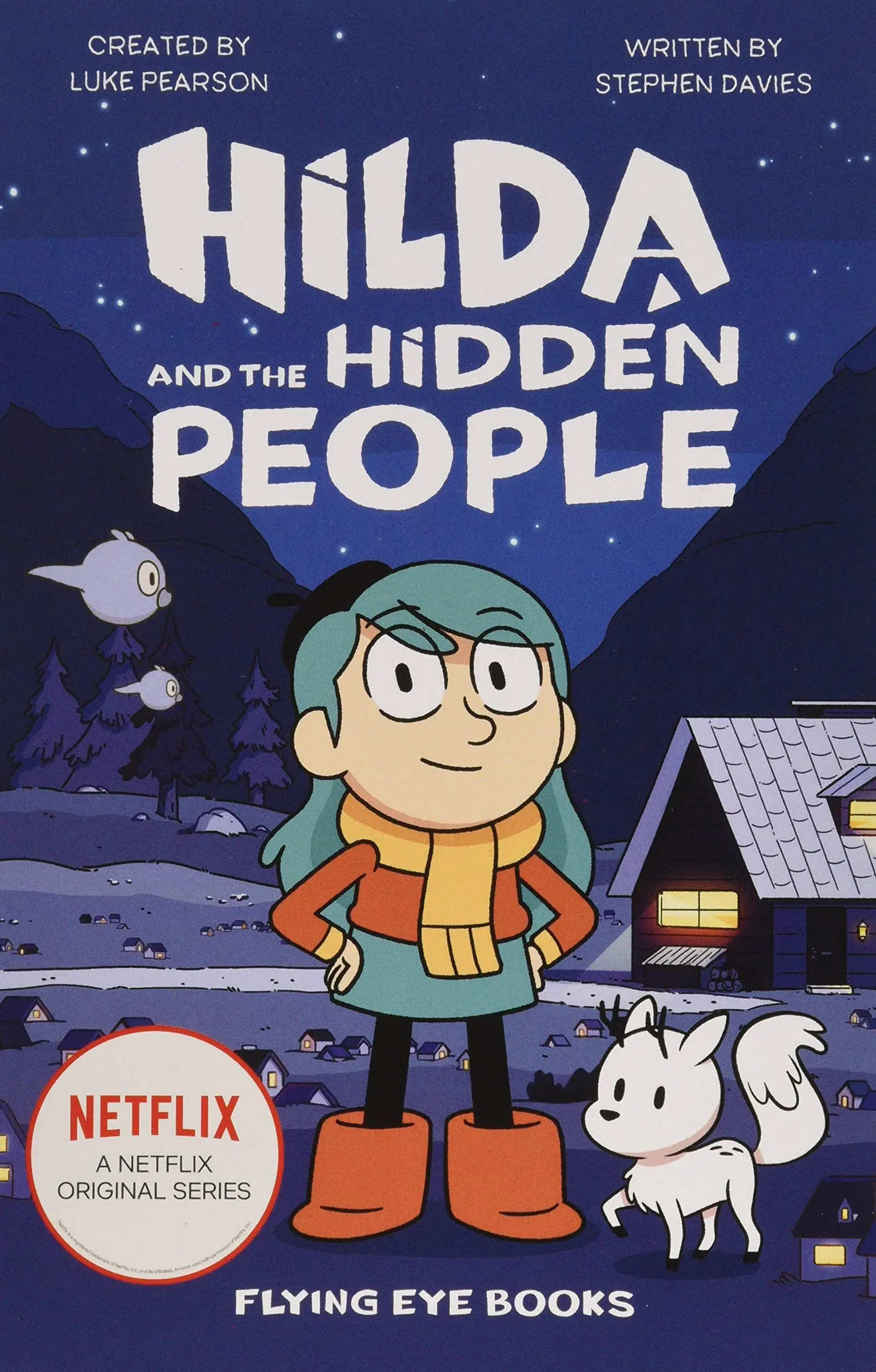Hilda and the Hidden People front cover: Hilda and Twig and flying woffs