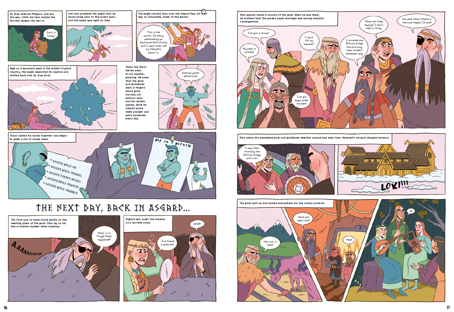 A comic strip showing the theft of Idun's Apples part 2