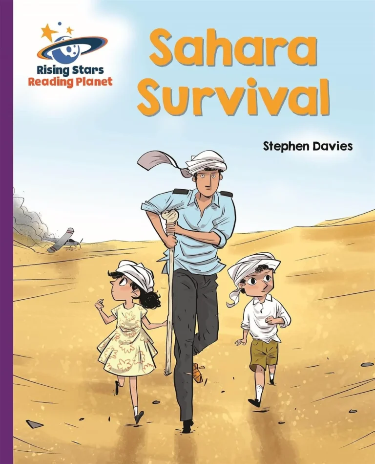 A father and two children walk in the Sahara Desert - cartoon