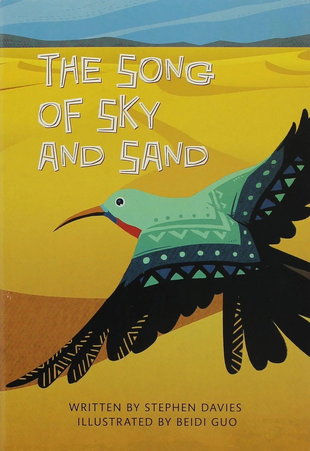 A bird flies high above the Sahara Desert - cartoon