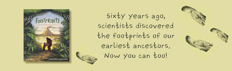 Banner showing Footprints book cover with hominid tracks leading from it