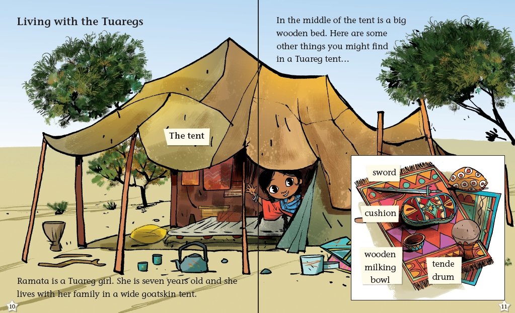 a little girl peeks out of a Tuareg tent