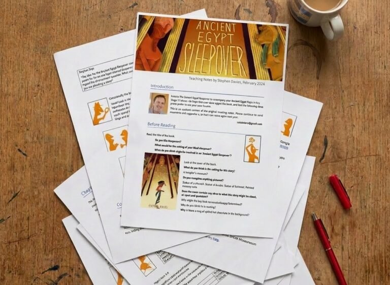a sheaf of teaching notes for The Ancient Egypt Sleepover by Stephen Davies